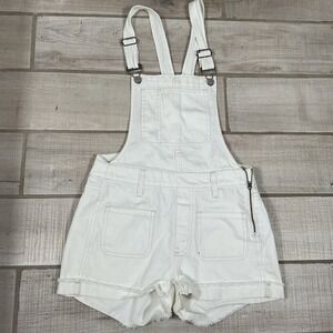 Madewell Women's White Carpenter Denim Short Overalls Women's XS Classic Raw Edg